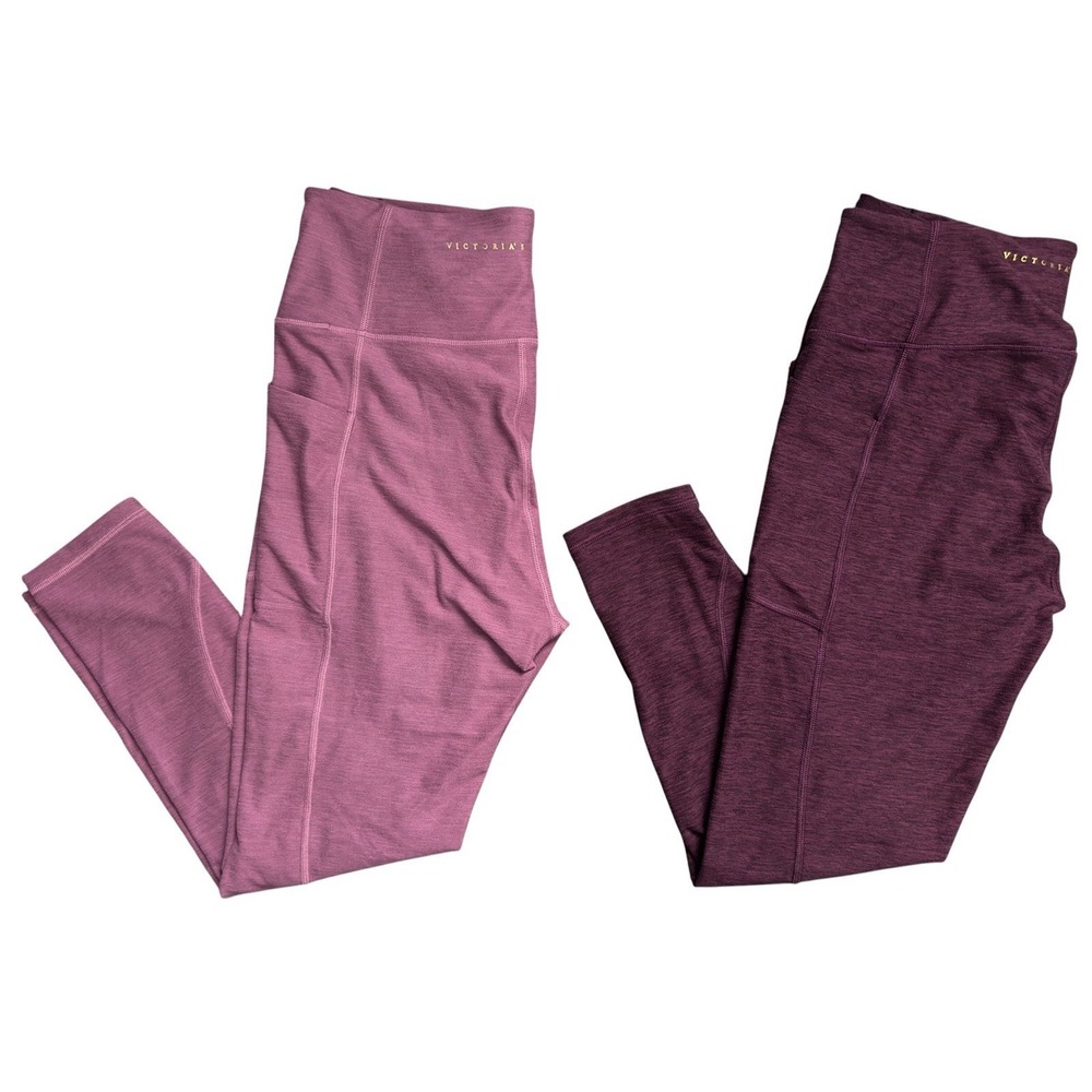 Victoria's Secret High Rise Active Leggings Pockets Heathered Pink Purple Sz‎ 12